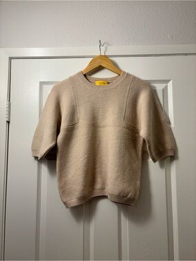 St. John Taupe Crewneck Short-Sleeve Knit Sweater